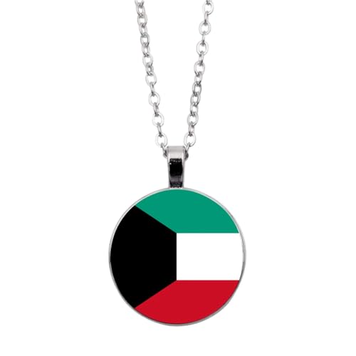 UOMSKTY Kuwait-Länder-Flaggen-Anhänger,Kuwaitische Glas-Cabochon-Rund-Banner-Anhänger-Halskette Für Männer Und Frauen,Nationalflagge,Modeschmuck,Geschenk,Weiß,45 + 5 Cm von UOMSKTY