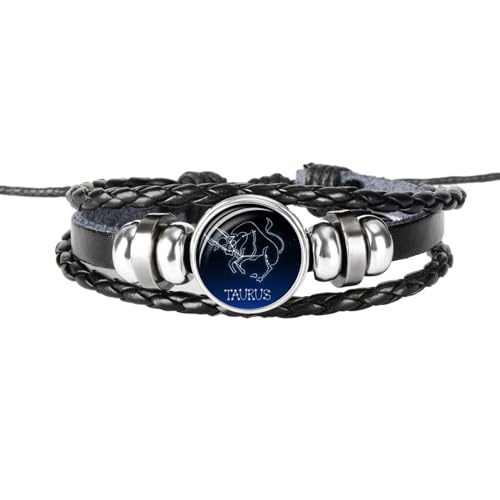 UOMSKTY Lederarmband Mit Sternzeichen Stier, Retro-Sternbild, Geflochtenes Seilarmband, Horoskop-Symbol, Schmuck, Geflochtenes Mehrschichtiges Armband Für Männer Und Frauen, 26 Cm von UOMSKTY