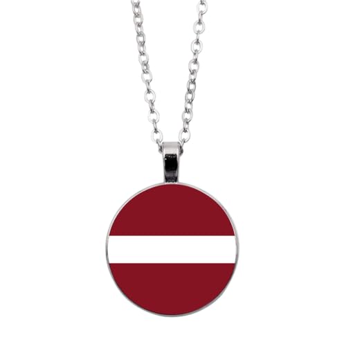 UOMSKTY Lettische Flagge-Anhänger-Halskette,Schmuck,Kreativer Lettischer Flagge-Glas-Cabochon-Anhänger,Patriotischer Schmuck,Pullover-Halskette Für Frauen Und Mädchen,Geschenk,Weiß,45 + 5 Cm von UOMSKTY