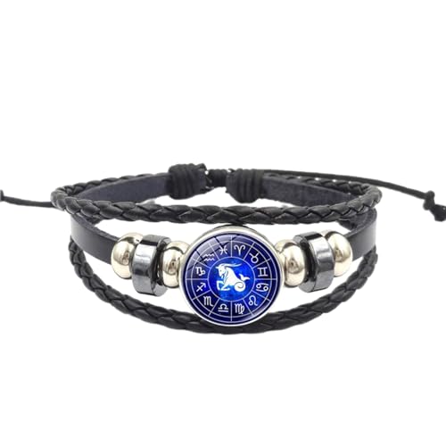 UOMSKTY Leuchtendes Armband Mit Sternzeichen Steinbock – Retro-Punk-Armband Für Herren Und Damen Mit 12 Sternbildern – Geflochtenes Leder-Charm-Armband, Geburtstagsschmuck, Geschenk, 23 Cm von UOMSKTY