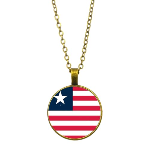 UOMSKTY Liberia-Länder-Flaggen-Anhänger,Liberianischer Glas-Cabochon,Runde Banner-Anhänger-Halskette Für Männer Und Frauen,Nationalflagge,Modeschmuck,Geschenk,Gelb,45 + 5 Cm von UOMSKTY