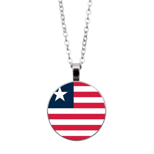 UOMSKTY Liberia-Länder-Flaggen-Anhänger,Liberianischer Glas-Cabochon,Runde Banner-Anhänger-Halskette Für Männer Und Frauen,Nationalflagge,Modeschmuck,Geschenk,Weiß,45 + 5 Cm von UOMSKTY