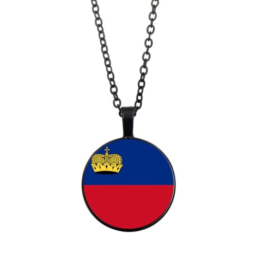 UOMSKTY Liechtenstein-Flaggen-Anhänger-Halskette Für Männer Und Frauen – Kreativer Banner-Charm,Glas-Cabochon-Land-Weltflaggen-Halskette,Nationalflagge-Anhänger-Schmuck,Schwarz,45 + 5 Cm von UOMSKTY