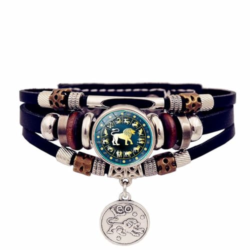 UOMSKTY Löwe 12 Sternbild Sternzeichen Leder Leuchtendes Armband – Handgefertigtes Gewebtes Sternzeichen-Wickel-Leuchtarmband Für Damen Und Herren, Schmuck, Geburtstagsgeschenk, 20 Cm von UOMSKTY