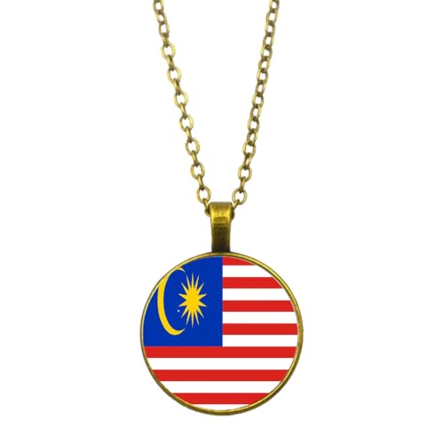 UOMSKTY Malaysia-Flaggen-Anhänger-Halskette Für Männer Und Frauen – Kreativer Banner-Charm,Glas-Cabochon-Land-Weltflaggen-Halskette,Nationalflaggen-Anhänger-Schmuck,Gelb,45 + 5 Cm von UOMSKTY