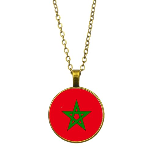 UOMSKTY Marokko-Flaggen-Halsketten-Anhänger,Modische Unisex-Glaskuppel-Flaggen-Halskette,Kreative Runde Cabochon-Halsketten,Patriotischer Charme-Schmuck Für Männer Und Frauen,Gelb,45 + 5 Cm von UOMSKTY