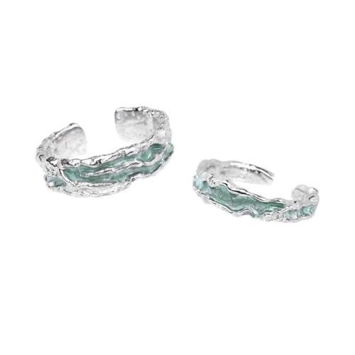 UOMSKTY Mintgrüne Emaillierte, Verstellbare Passende Ringe Für Paare – Unregelmäßige Textur, Geometrischer Offener Ring Für Damen Und Herren, Eheringe Mit Charme, Schickes Schmuckzubehör, Geschenk Fü von UOMSKTY