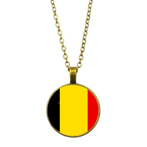 UOMSKTY Mode-Halskette Mit Belgischer Flagge,Kreativer Belgischer Banner-Charm,Glas-Cabochon-Anhänger-Halskette Für Patriotische Frauen Und Männer,Party-Schmuck,Schwarz,45 + 5 Cm von UOMSKTY