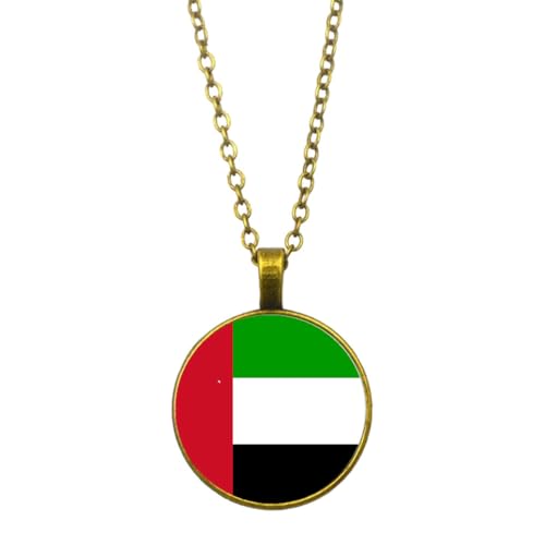 UOMSKTY Mode-Halskette Mit Flagge Der Vereinigten Arabischen Emirate,Kreativer Banner-Charm,Glas-Cabochon-Anhänger-Halskette Für Patriotische Frauen Und Männer,Party-Schmuck,Gelb,45 + 5 Cm von UOMSKTY