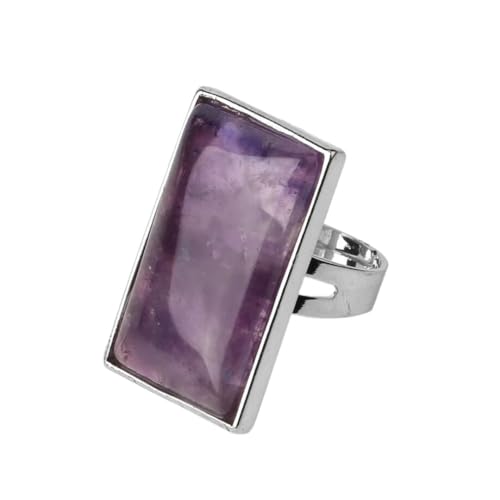 UOMSKTY Natürliche Amethyst-Öffnungsringe – Einzigartige Rechteckige Geometrie,Amethyst-Reiki-Lila,Verstellbare Größe,Modischer Geometrischer,Exquisiter Ring Für Männer Und Frauen,Schmuck,Passend Für von UOMSKTY