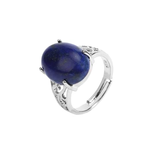 UOMSKTY Natürliche Halbedelstein-Öffnungsringe – Ovaler,Handgefertigter Lapislazuli Mit Vier Zinken,Verstellbare Retro-Boho-Ringe Für Damen,Modischer,Exquisiter Reiki-Ring-Schmuck,Blau,Verstellbar von UOMSKTY