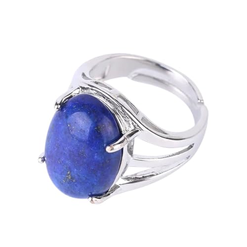 UOMSKTY Natürliche Lapislazuli-Öffnungsringe - Eiförmiger Handgefertigter Reiki-Fingerring Mit Vier Zinken-Inlay Für Damen,Modischer Charme,Geometrischer,Zarter Blauer Ringschmuck,Blau,Verstellbar von UOMSKTY