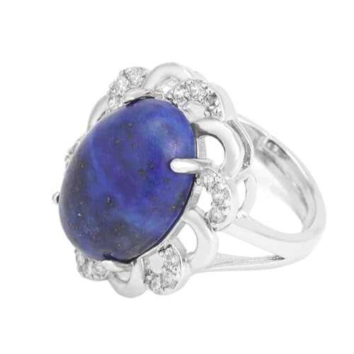 UOMSKTY Natürliche Lapislazuli-Ringe Für Frauen – Modischer Vierzackiger Inlay-Charm,Reiki,Hohle Eiform,Natursteinringe,Verstellbar,Blauer Schmuck,Meditationsgeschenke Für Frauen,Blau,Verstellbar von UOMSKTY