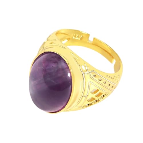 UOMSKTY Natürliche Ovale Amethyst-Öffnungsringe Für Männer – Hohle Schnitzerei,Natürliche Violette Steine,Offene Fingerringe,Größenverstellbarer Kristall Für Herren-Modeschmuck,Lila,Verstellbar von UOMSKTY