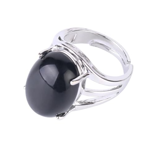 UOMSKTY Natürliche Schwarze Onyx-Öffnungsringe – Einzigartige Eiform,Vier Zinken-Inlay-Ringe,Verstellbare Reiki-Ringe Für Damen,Modischer,Exquisiter Reiki-Ring-Schmuck,Schwarz,Verstellbar von UOMSKTY