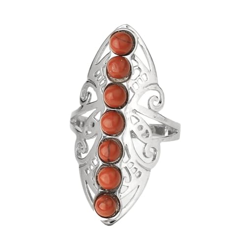 UOMSKTY Natürlicher Roter Jaspis-Ring – Steinperlen,Hohle Blume,Fingerring,Roter Jaspis-Stein,Offener Ring,Verstellbarer Schmuck,Meditation Für Frauen,Männer,Geschenke,Rot,Verstellbar von UOMSKTY