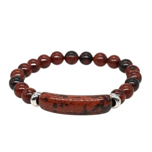 UOMSKTY Natürliches Rotes Mahagoni-Armband – 8 Mm Rechteckige Stange Mit Runden Perlen,Elastisches Armband,Natürliche Armbänder Für Frauen,Festival-Accessoires,Schmuck,Geschenk,Rot,Einheitsgröße von UOMSKTY