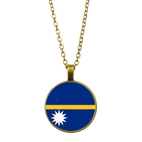 UOMSKTY Nauru-Flagge-Anhänger-Halskette,Schmuck,Kreativer Nauru-Flagge-Glas-Cabochon-Anhänger,Patriotischer Schmuck,Pullover-Halskette Für Frauen Und Mädchen,Geschenk,Gelb,45 + 5 Cm von UOMSKTY