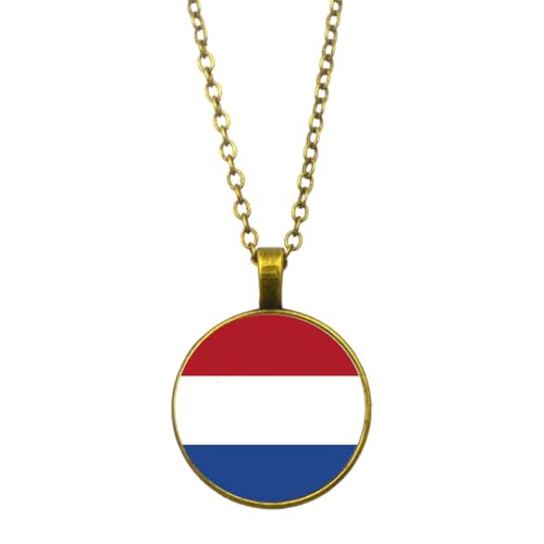 UOMSKTY Niederlande-Flagge-Halsketten-Anhänger,Modische Unisex-Glaskuppel-Nl-Flagge-Halskette,Kreative Runde Cabochon-Halsketten,Patriotischer Charm-Schmuck Für Männer Und Frauen,Gelb,45 + 5 Cm von UOMSKTY