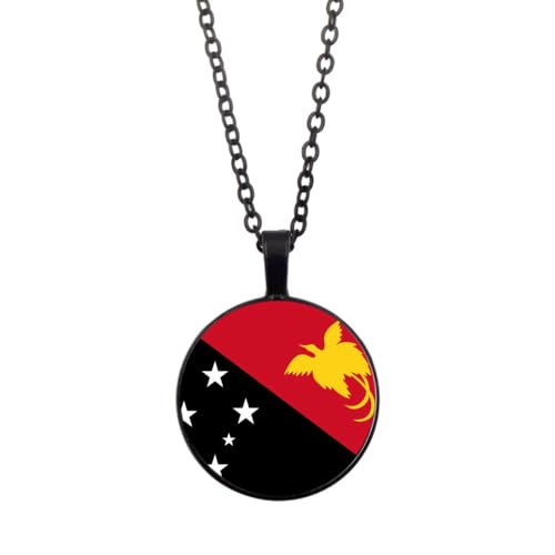 UOMSKTY Papua-Guinea-Flagge-Anhänger-Halskette,Schmuck,Flaggen-Zeit-Edelstein-Glas-Cabochon-Anhänger,Kreis-Jubiläums-Anhänger-Halskette Für Patriotische Frauen Und Männer,Schmuck,Schwarz,45 + 5 Cm von UOMSKTY