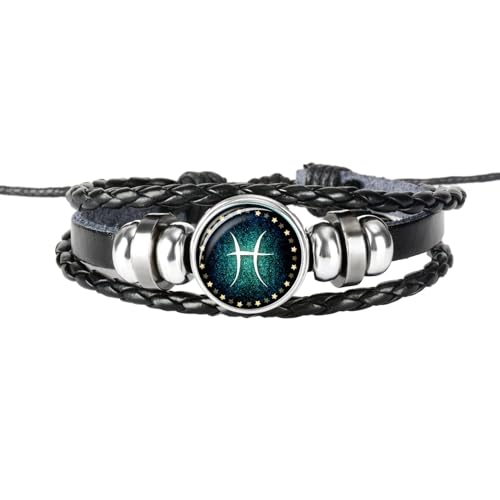 UOMSKTY Psc 12 Sternbild-Armband, Mehrschichtiges Sternzeichen-Lederarmband – Handgefertigtes Gewebtes Wickelarmband Für Damen Und Herren, Schmuck, Geburtstagsgeschenk, 26 Cm von UOMSKTY