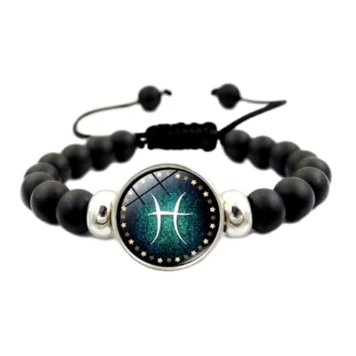 UOMSKTY Psc 12 Sternzeichen-Armbänder – Kreativer Horoskop-Armbandschmuck, Verstellbares Schwarzes Perlenarmband, Retro-Armband Für Damen Und Herren, 18 Cm von UOMSKTY