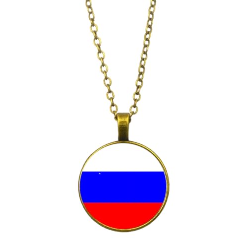 UOMSKTY Russische Flagge-Anhänger-Halskette,Schmuck,Kreativer Russischer Flagge-Glas-Cabochon-Anhänger,Patriotischer Schmuck,Pullover-Halskette Für Frauen Und Mädchen,Geschenk,Gelb,45 + 5 Cm von UOMSKTY