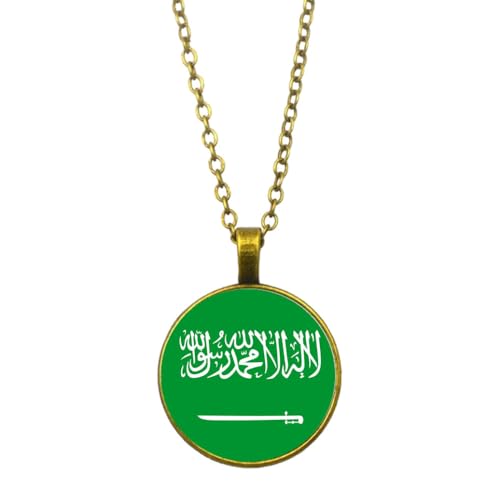 UOMSKTY Saudi-Arabien-Flaggen-Anhänger-Halskette,Schmuck-Charm,Flaggenbanner,Zeit-Edelstein-Glas-Cabochon-Anhänger,Kreis-Jubiläums-Anhänger-Halskette Für Patriotische Frauen Und Männer,Gelb,45 + 5 Cm von UOMSKTY