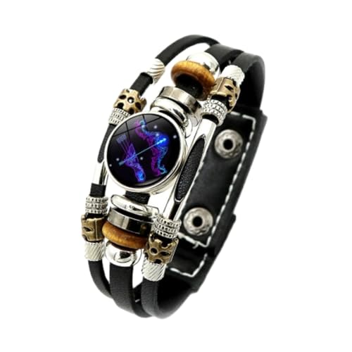 UOMSKTY Schütze 12 Sternbild Sternzeichen Leuchtendes Armband – Retro Punk Geflochtenes Leder-Charm-Leuchtarmband, Mehrschichtiger Armband-Armreif Für Herren Und Damen, 17,5, 20,5 Cm von UOMSKTY