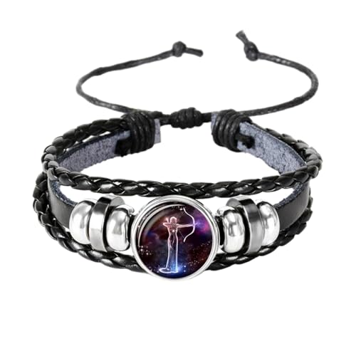 UOMSKTY Schütze 12 Sternzeichen-Sternbild-Armbänder – Mehrschichtige Geflochtene Seilarmbänder Aus Leder, Handgewebte Armbänder Mit Kristallglasperlen Für Damen Und Herren, Schmuckgeschenke, 26 Cm von UOMSKTY