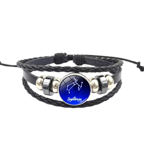 UOMSKTY Schütze Männer Frauen 12 Sternbild Leuchtendes Geflochtenes Armband – Geflochtene Seil-Lederarmbänder, Vintage-Sternbild-Symbol-Muster-Charm-Glasarmband, 23 Cm von UOMSKTY