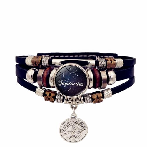 UOMSKTY Schütze Sternzeichen Leuchtende Armbänder – Mehrschichtige Geflochtene Seilarmbänder Aus Leder Mit Sternbild, Kristallglas-Perlenarmbänder Für Damen Und Herren, Punk-Schmuck, 20 Cm von UOMSKTY