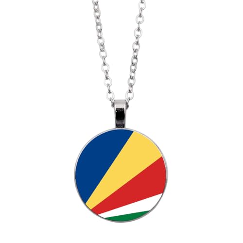 UOMSKTY Seychellen-Flagge-Anhänger-Halskette,Schmuck,Kreativer Seychellen-Flagge-Glas-Cabochon-Anhänger,Patriotischer Schmuck,Pullover-Halskette Für Frauen Und Mädchen,Geschenk,Weiß,45 + 5 Cm von UOMSKTY