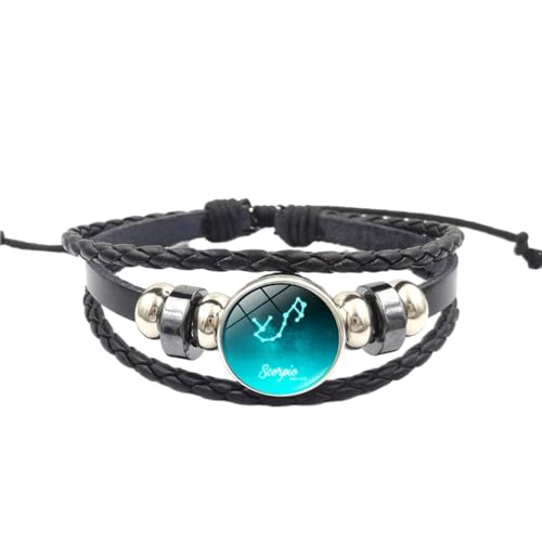 UOMSKTY Skorpion Männer Frauen 12 Sternbild Leuchtendes Geflochtenes Armband – Geflochtene Seil-Lederarmbänder, Vintage-Sternbild-Symbol-Muster-Charm-Glasarmband, 23 Cm von UOMSKTY