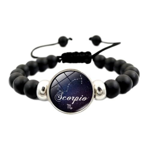 UOMSKTY Skorpion Männer Frauen Sternzeichen Armband, Retro Punk Sternbild Armband Kreativer Paarschmuck, Verstellbares Schwarzes Perlenarmband Horoskop Schmuck, 18 Cm von UOMSKTY