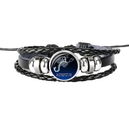 UOMSKTY Skorpion-Sternzeichen-Lederarmband, Retro-Sternbild-Geflochtenes Seilarmband, Horoskop-Symbol-Schmuck, Geflochtenes Mehrschichtiges Armband Für Männer Und Frauen, 26 Cm von UOMSKTY