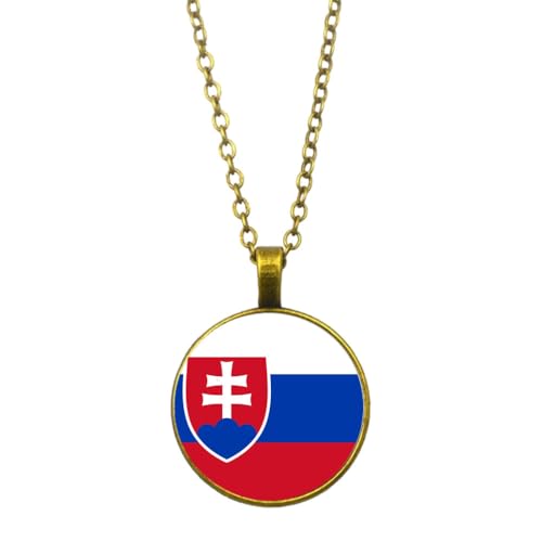 UOMSKTY Slowakei Flagge Anhänger Halskette Schmuck-Charm Flagge Banner Zeit Edelstein Glas Cabochon Anhänger,Kreis Jubiläum Anhänger Halskette Für Patriotische Frauen Männer,Gelb,45 + 5 Cm von UOMSKTY