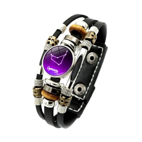 UOMSKTY Steinbock 12 Sternbild Sternzeichen Leuchtendes Armband – Geflochtenes Leder-Charm-Armband, Retro-Punk-Armreif Für Herren Und Damen, Mehrschichtiges Armband, 20,5 Cm von UOMSKTY