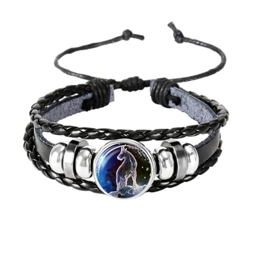 UOMSKTY Steinbock 12 Sternzeichen-Sternbild-Armbänder – Mehrschichtige Geflochtene Seilarmbänder Aus Leder, Handgewebte Armbänder Mit Kristallglasperlen Für Damen Und Herren, Schmuckgeschenke, 26 Cm von UOMSKTY