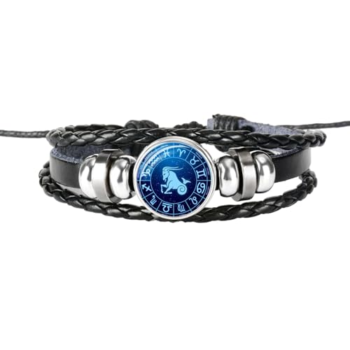 UOMSKTY Steinbock 12 Sternzeichen Sternbild-Armband – Lederarmband, Verstellbares Punk-Armband – Mehrschichtige, Geflochtene Seil-Lederarmbänder Mit Perlen Für Männer Und Frauen, 26 Cm von UOMSKTY