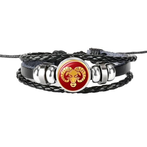 UOMSKTY Steinbock Astrologisches Design 12 Konstellationen Leder-Unisex-Armband – Mehrschichtiges Handgewebtes Perlenarmband, Horoskop-Schmuckgeschenke Für Damen Und Herren, 26 Cm von UOMSKTY