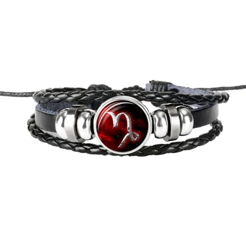 UOMSKTY Steinbock Mehrschichtiges Armband Mit 12 Sternzeichen, Sternbild, Astrologie, Geflochtenes Lederarmband – Herren- Und Damen-Punk-Horoskop-Symbol-Armband, Handgewebtes Perlenarmband, 26 Cm von UOMSKTY