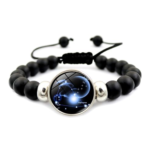 UOMSKTY Steinbock Retro Punk Herren Damen 12 Sternbild Sternzeichen Armband – Kreatives Schwarzes Perlen-Horoskop-Armband, Astrologie-Schmuck, Geschenk Für Damen Und Herren, 18 Cm von UOMSKTY