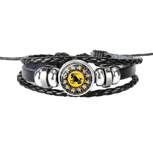 UOMSKTY Steinbock-Sternbild-Armband Für Mädchen, Geflochtenes Lederarmband Mit Sternzeichen, Verstellbare Handgefertigte Gewebte Perlenarmbänder, Wickelarmband Für Damen Und Herren, 26 Cm von UOMSKTY