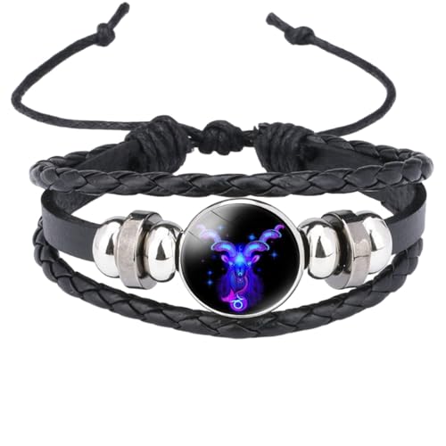 UOMSKTY Steinbock-Sternzeichen-Paar-Armband, Leuchtendes Geflochtenes Armband – Verstellbares Punk-Armband Aus Leder – Mehrschichtiges Geflochtenes Perlenarmband Für Männer Und Frauen, 26 Cm von UOMSKTY