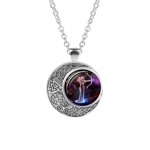 UOMSKTY Sternzeichen-Anhänger-Halsketten Für Damen Und Herren – Runde Glas-Edelstein-Anhänger-Halskette,12 Sternbild-Anhänger,Astrologie,Horoskop,Schmuck,Geburtstagsgeschenk,Schütze,60 Cm von UOMSKTY