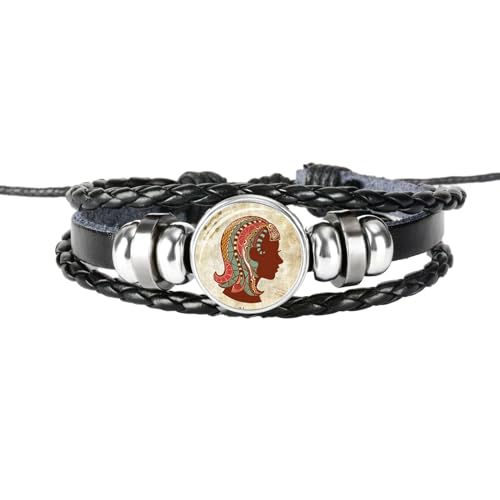 UOMSKTY Sternzeichen-Armband Jungfrau, Sternzeichen-Lederarmband, Verstellbare Handgefertigte Gewebte Armbänder, Sternbild-Geschenke, Wickelarmband Für Damen Und Herren, 26 Cm von UOMSKTY