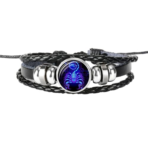UOMSKTY Sternzeichen-Armband Skorpion Für Herren Und Damen Mit 12 Sternbildern – Geflochtenes Leder-Glas-Charm-Armband, Horoskop-Schmuck, Mehrschichtiges Armband Für Damen Und Herren, 26 Cm von UOMSKTY