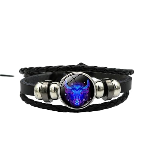 Stier 12 Sternbild Leder Unisex Armband – Astrologisches Symbol Horoskop Symbol Geflochtenes Armband, Handgewebtes Perlenarmband Für Männer Frauen, 26 Cm von UOMSKTY