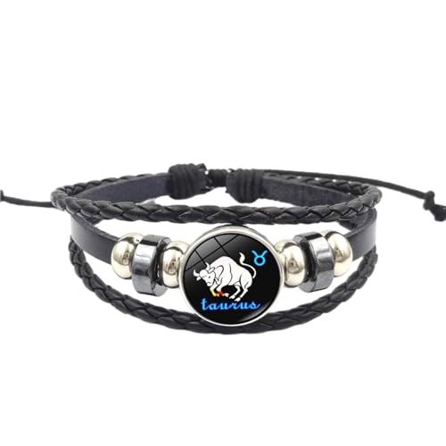 UOMSKTY Stier Vintage 12 Sternbild Leuchtendes Armband – Lederarmband Herren Damen Sternzeichen Leuchtendes Armband, Vintage Geflochtenes Mehrschichtiges Armband Für Herren Damen, 23 Cm von UOMSKTY